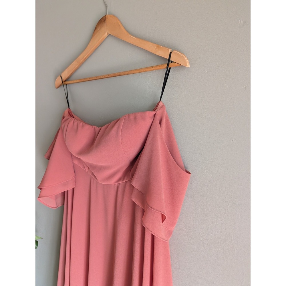Lulus Abbington Gown Off Shoulder Flutter Sleeve Dusty Rose Chiffon Bridesmaid - Picture 7 of 16